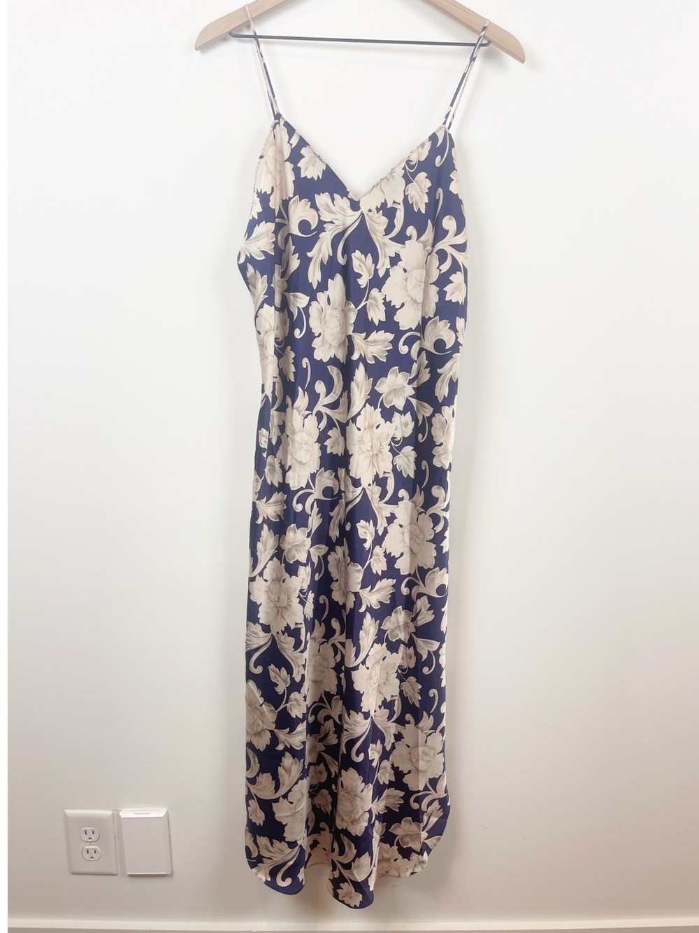 Natoti Vintage Navy and Cream Floral Nightgown Slip Dress